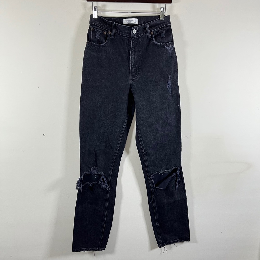 Abercrombie & Fitch The 90s Straight Ultra High Rise Jeans Black Distressed 2L